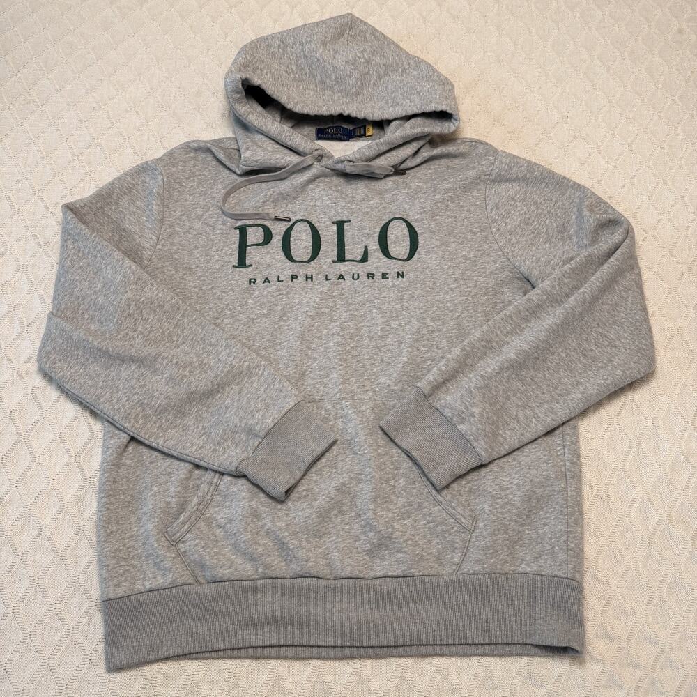 Polo Ralph Lauren Embroidered Logo Fleece Pullover Hoodie Gray/green Mens Sz L
